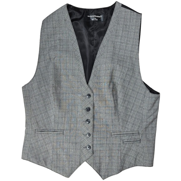Norma Kamali Jackets & Blazers - Norma Kamali Plaid Vest Womens XL Gray Black Formal Lined Pockets Sleeveless